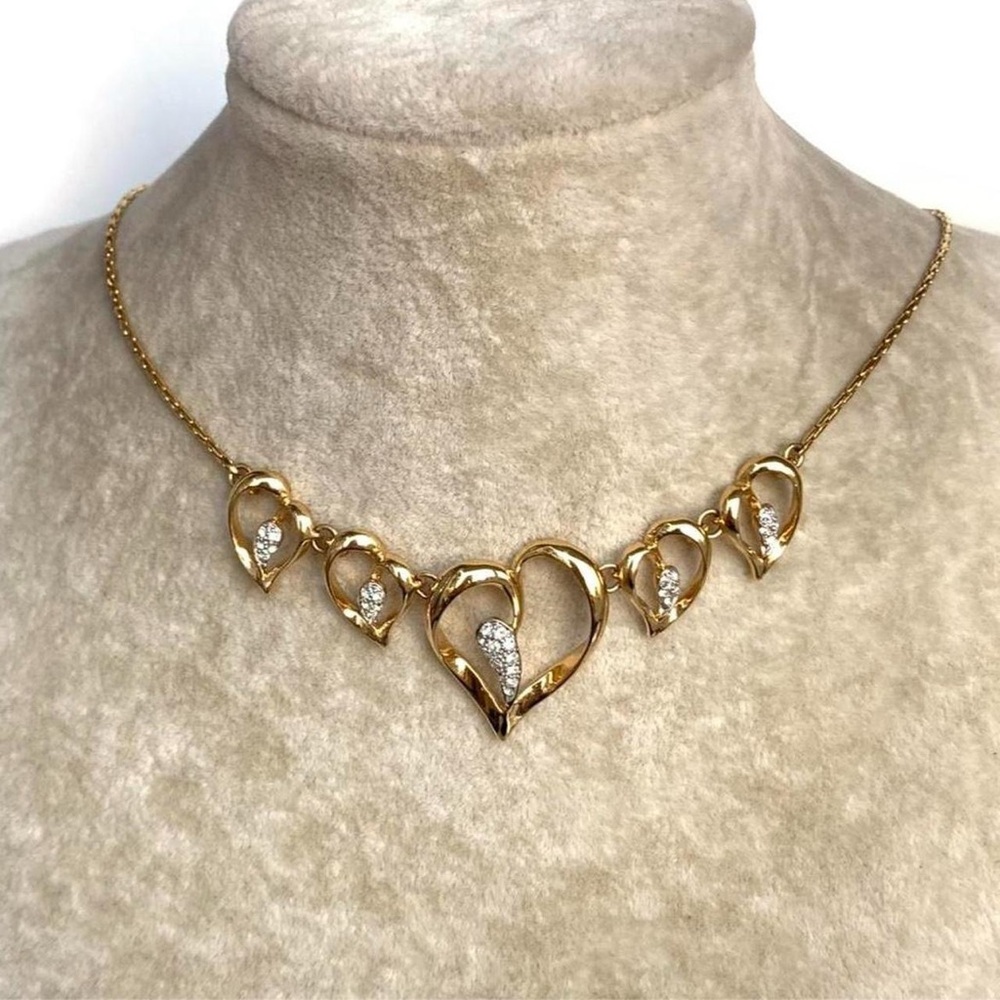 Gold Heart Cluster Necklace with Crystal Accents